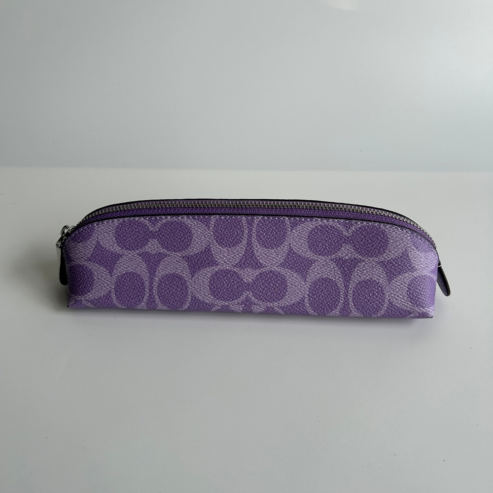Coach Signature Pencil Case Iris Purple Coated Canvas Pouch CZ206